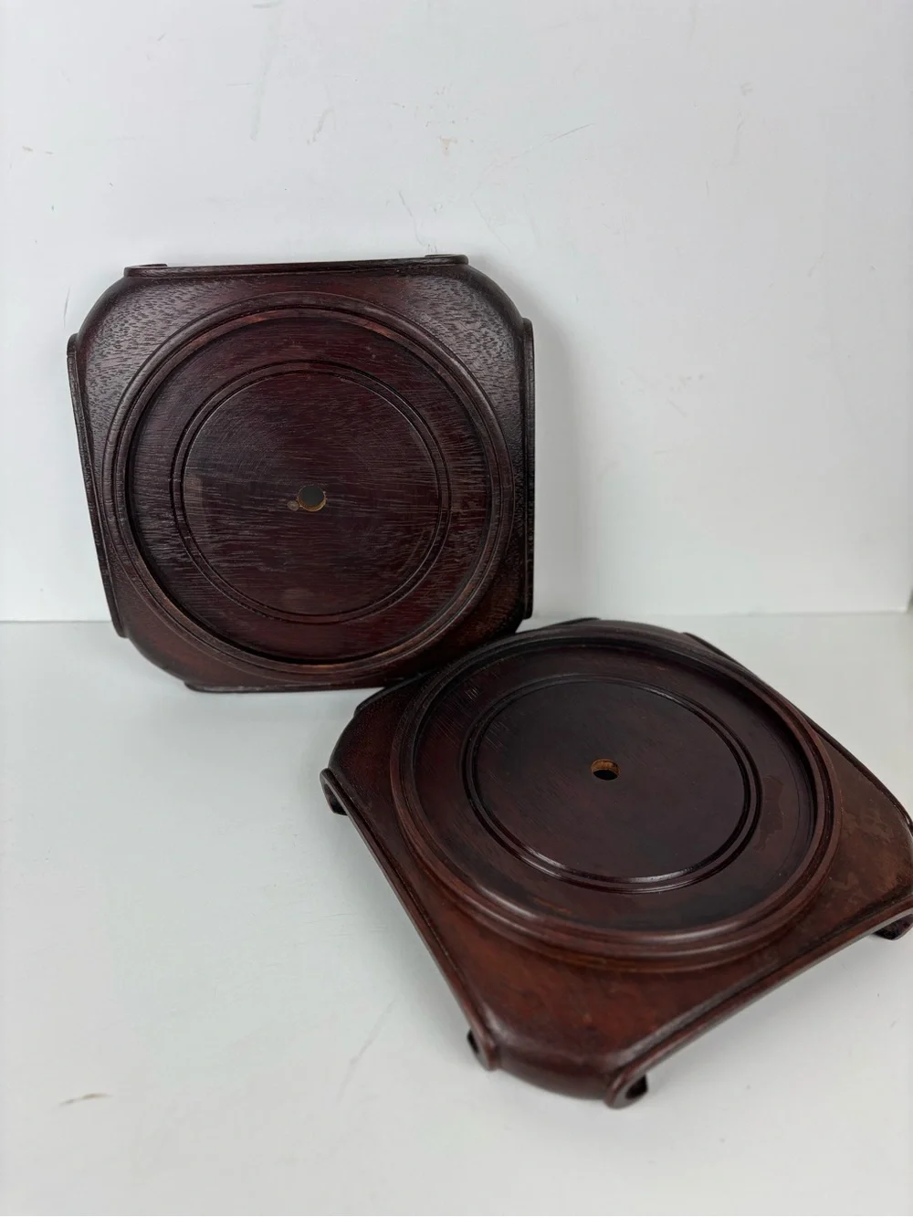 Chinese Wooden Base Plant/Display Stands-Dark wood-Pair(2)Vintage Asian